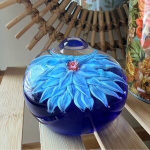 Blue Floral Glass Art Piece
